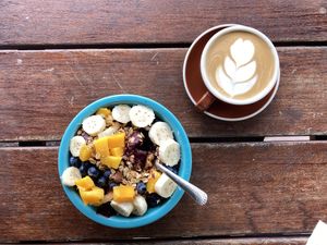 Now offering the most delicious organic açaí bowls with granola and fresh fruit.  at Imua Coffee Roasters in Kapaa