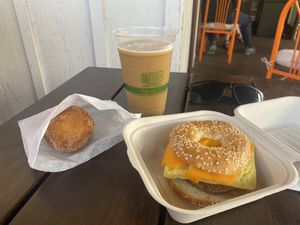Malasada and breakfast sandwich!  at Imua Coffee Roasters in Kapaa