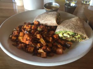 Vegan burrito with sweet potato at True Food Kitchen in Denver