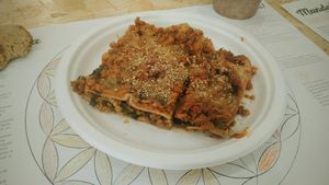 Lasaña de soja texturizada y kale at Mandala Kitchen in Lescala