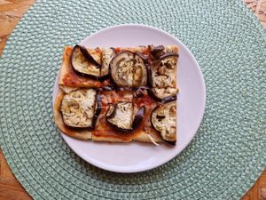 Coca d'albergínia at Mandala Kitchen in Lescala