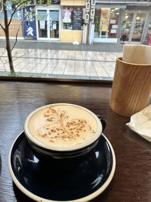 Chai latte with soymilk  at Curio Espresso and Vintage Design in Kanazawa
