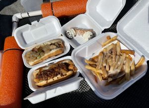 Food! All vegan  at Mad Dogs Hot Dogs in Venice