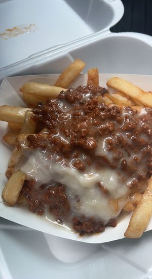 Vegan chili cheese fries   at Mad Dogs Hot Dogs in Venice