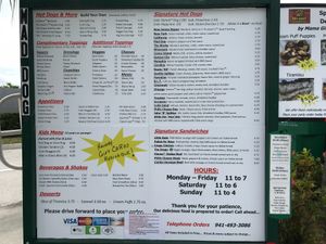 Menu at Mad Dogs Hot Dogs in Venice