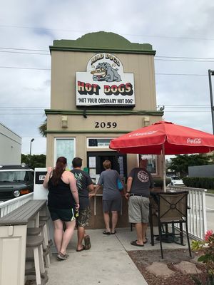 Outside at Mad Dogs Hot Dogs in Venice