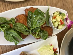 Vegan fish cakes ทอดมัน  at Talalask in Bangkok