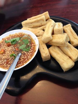 Fried Organic tofu at Talalask in Bangkok