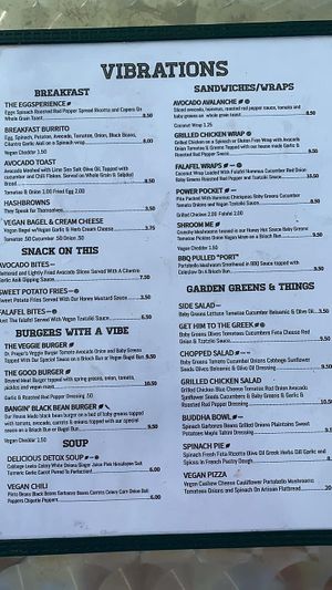 Menu at Vibrations in Gary