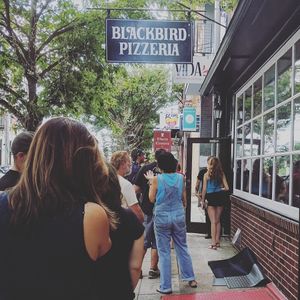 Line forming outside on restaurant's soft launch day (8/16/17). at Blackbird in Philadelphia