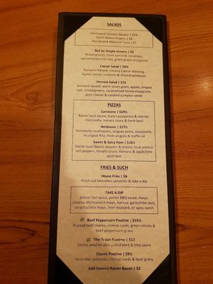 Menu November 2017 at The Noble Pig in Kamloops