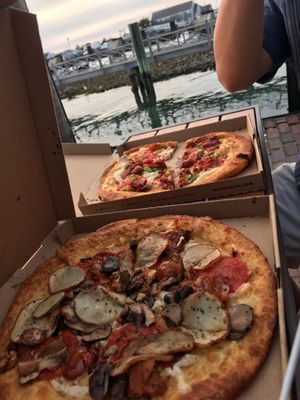 Vegan pizza for my fiancé and I. We each had one and it was super yummy! at Oath Pizza in Nantucket