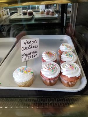 What they had left of their vegan cupcakes. I got a strawberry vanilla one. at Cake Among Us in Rancho Cucamonga