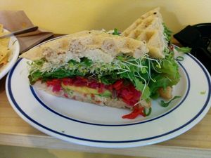 The OG waffle sandwich at New Moon Foods in Pahoa