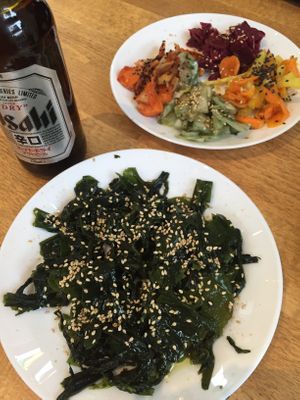 More kimchi and sea weed salad  at Vegan Yes in East London