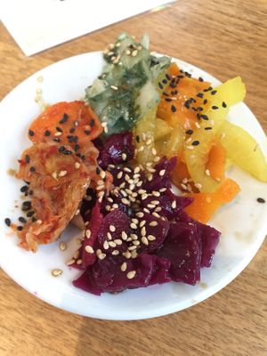 Kimchi tasting plate for beginning  at Vegan Yes in East London