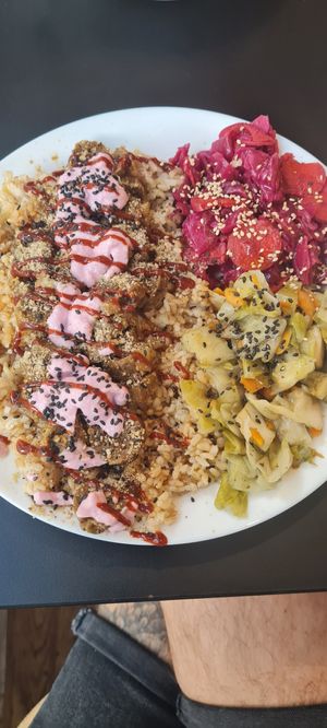 Sausage with kimchi at Vegan Yes in East London