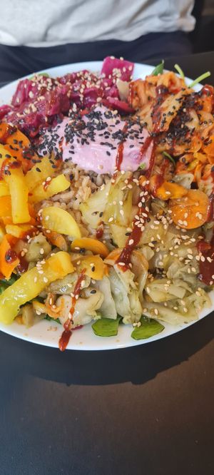 Kimchi with rice at Vegan Yes in East London