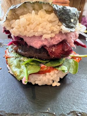 Sushi burger at Vegan Yes in East London