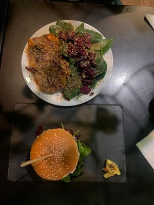 Kimchi pasta & kimchi burger  at Vegan Yes in East London