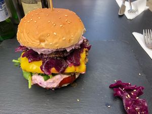 Their amazing kimchi burger at Vegan Yes in East London