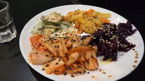 4 different kinds of homemade kimchi at Vegan Yes in East London