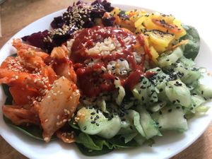 Lovely kimchi at Vegan Yes in East London