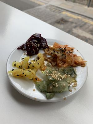 kimchi sample!  at Vegan Yes in East London