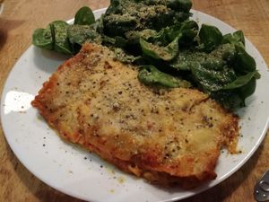 kimchi spicy lasagna  at Vegan Yes in East London