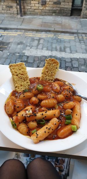 Gnocchi and rice cakes at Vegan Yes in East London