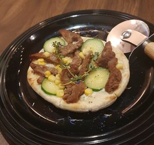 Baguette with vegan mayo and soy meat chunks. Was served pizza-style on the day I went at Loca Kitchen in Tokyo