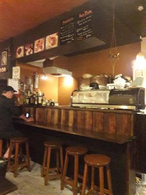 bar/kitchen area (sorry it's blurry!) at Loca Kitchen in Tokyo