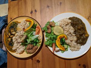 Two curry options available on Tuesday and Wednesday night (the menu changes depending on the day)  at Loca Kitchen in Tokyo