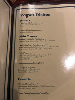 Vegan menu, Dec 2018 at Cavens Arms in Dumfries