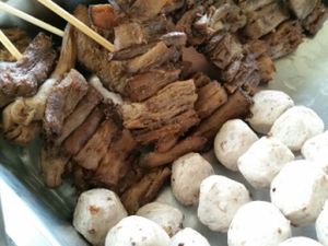 mock meat and mock fish balls at Jey Im Boon in Chiang Mai