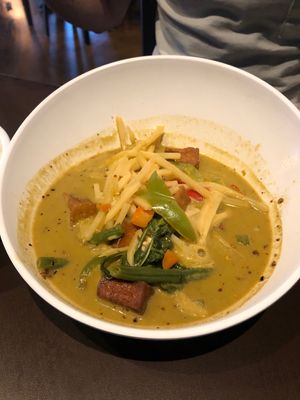 Green curry with tofu  at Basil Thai Bistro in Midland