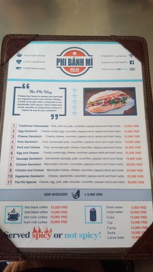 Menu at Phi Banh Mi in Hoi An