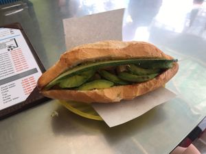 Vegetarian banh mi, no cheese, with avocado at Phi Banh Mi in Hoi An