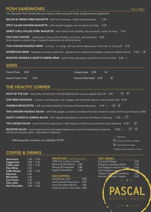Menu 2 at Pascal Coffee House - Edward Square in Galway