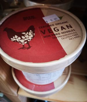 Vegan noodle pots at Precious Organics in Willagee