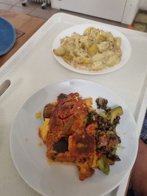 Sicilian polenta, gnocchi with cheese and pears at VegaKucko in Budapest