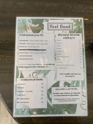 Menu  at Cafe Feel Good in Copenhagen
