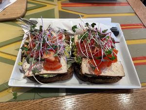 “Vege tofu” with avocado, cress & tomato - delicious !  at Tecó in Mostar