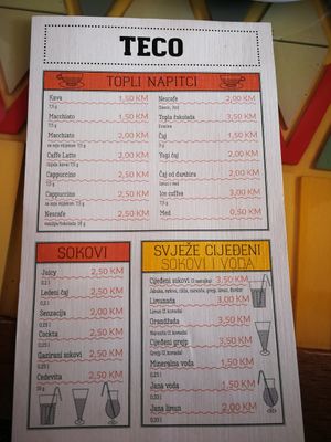 Menu 1 at Tecó in Mostar