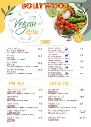 Veg  Menu at Bollywood Indian Restaurant in Busan