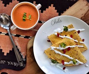 Tomato Soup & Chickpeas Pancake at Bollywood Indian Restaurant in Busan
