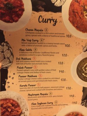 Clearly marked vegan options  at Bollywood Indian Restaurant in Busan