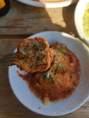 Meatballs $11 +vegan tax at Versachi Pizza and Wine Bar in South Yarra