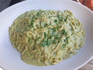 Pesto rigatoni $25 +vegan tax at Versachi Pizza and Wine Bar in South Yarra