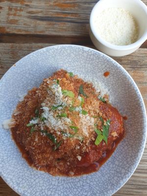 Meatballs $11 +vegan tax at Versachi Pizza and Wine Bar in South Yarra